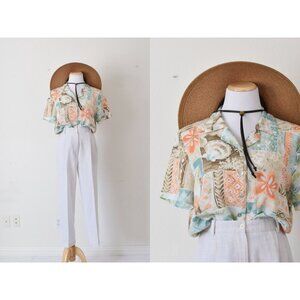 Vintage Floral 90s‎ Button Down Floral Polyester Blouse size 12P